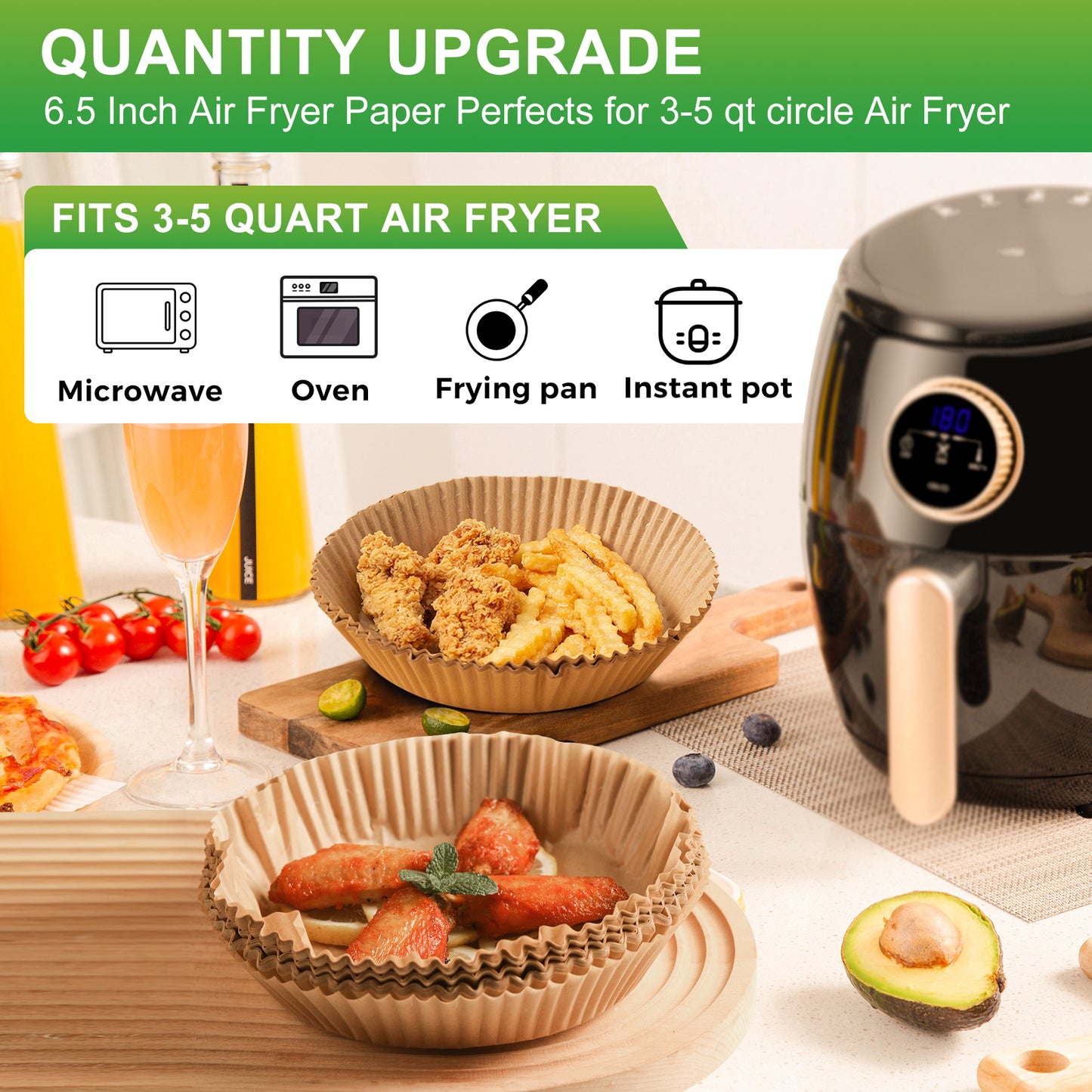 Air Fryer Liners Disposable Round 6.5Inch, 100PCS Airfryer Parchment Paper, Non-Stick, Oil-Proof, Food Grade Baking Paper
