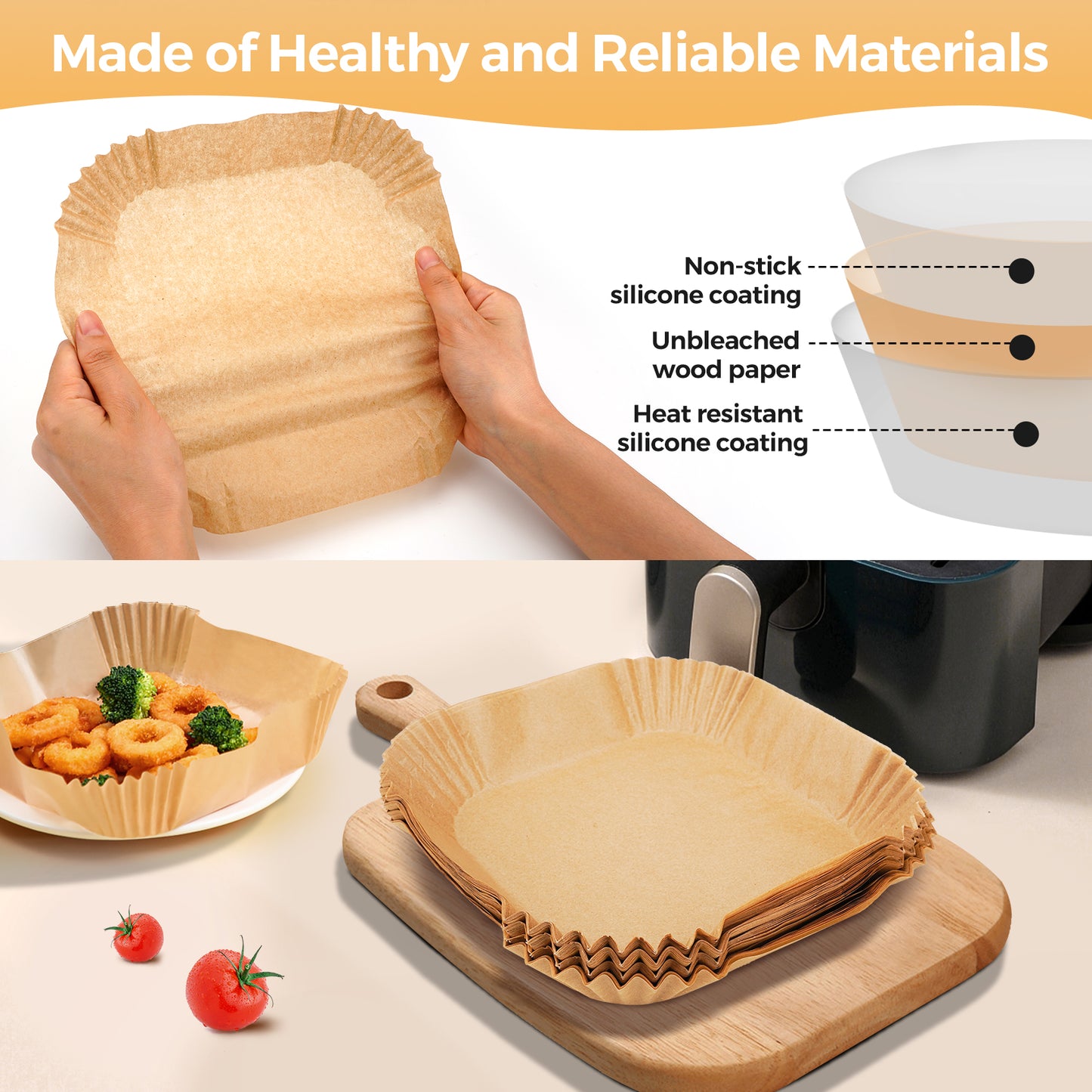 Air Fryer Liners, 100PCS 9Inch Square Disposable Parchment Paper, Food Grade Baking Paper for Large Air Fryer Microwave Oven