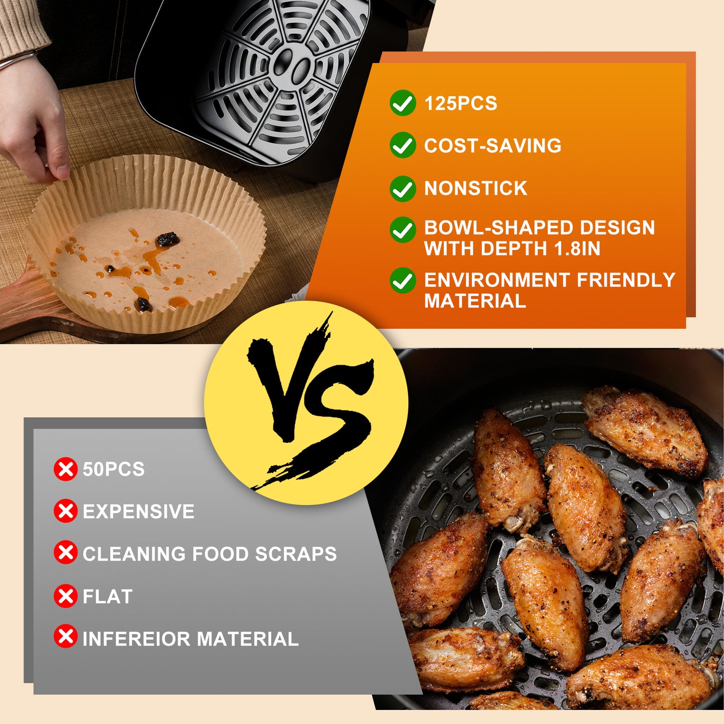 Air Fryer Parchment Paper Liners, 125PCS 9 Inch Round Disposable Food Grade Baking Paper for Large Air Fryer Microwave Oven