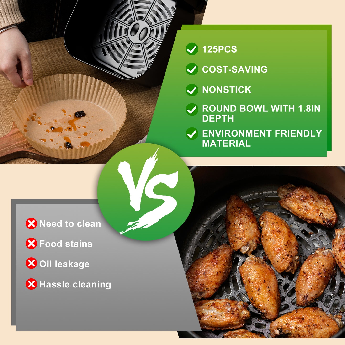 Air Fryer Liners Disposable Round 6.5Inch, 100PCS Airfryer Parchment Paper, Non-Stick, Oil-Proof, Food Grade Baking Paper