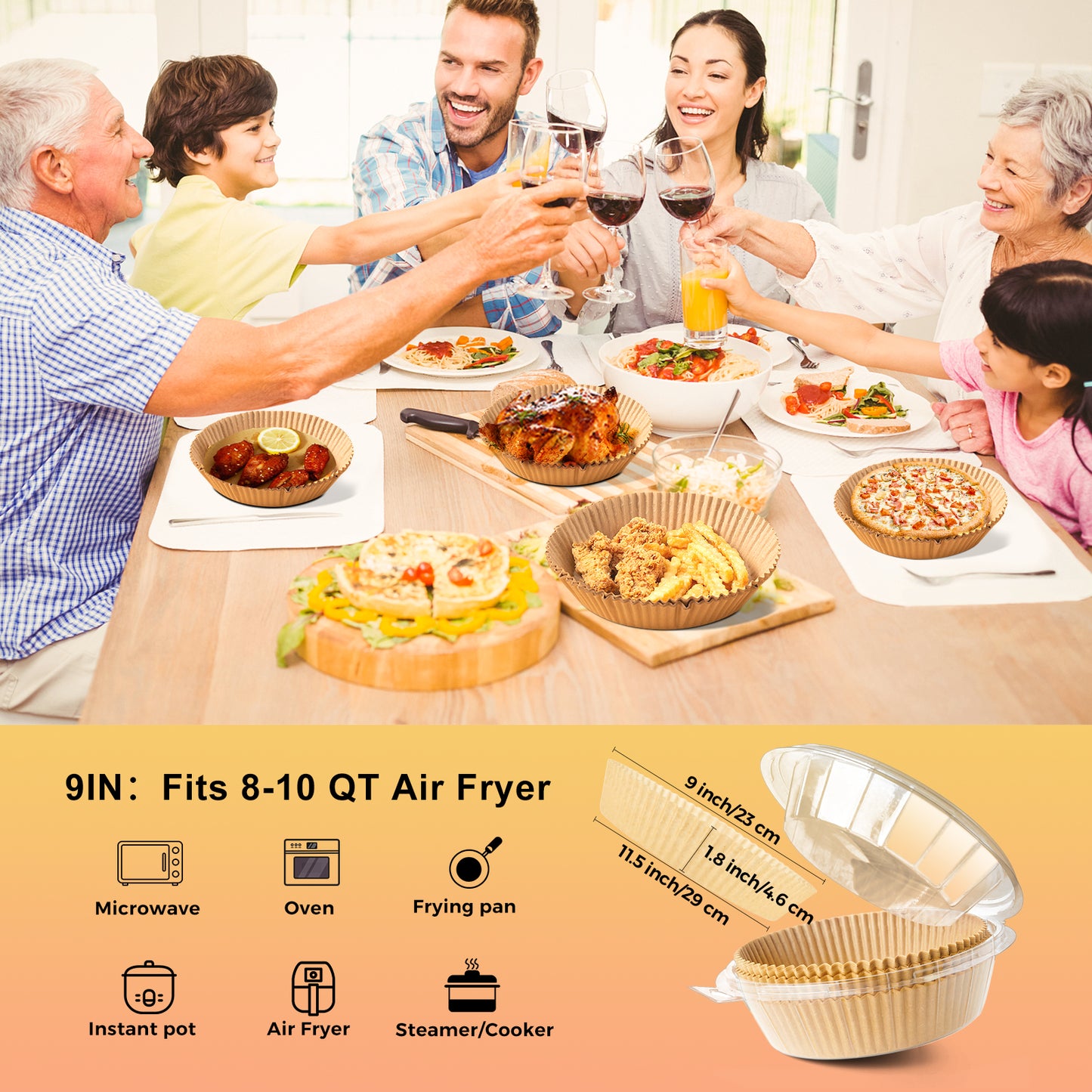 Air Fryer Parchment Paper Liners, 125PCS 9 Inch Round Disposable Food Grade Baking Paper for Large Air Fryer Microwave Oven