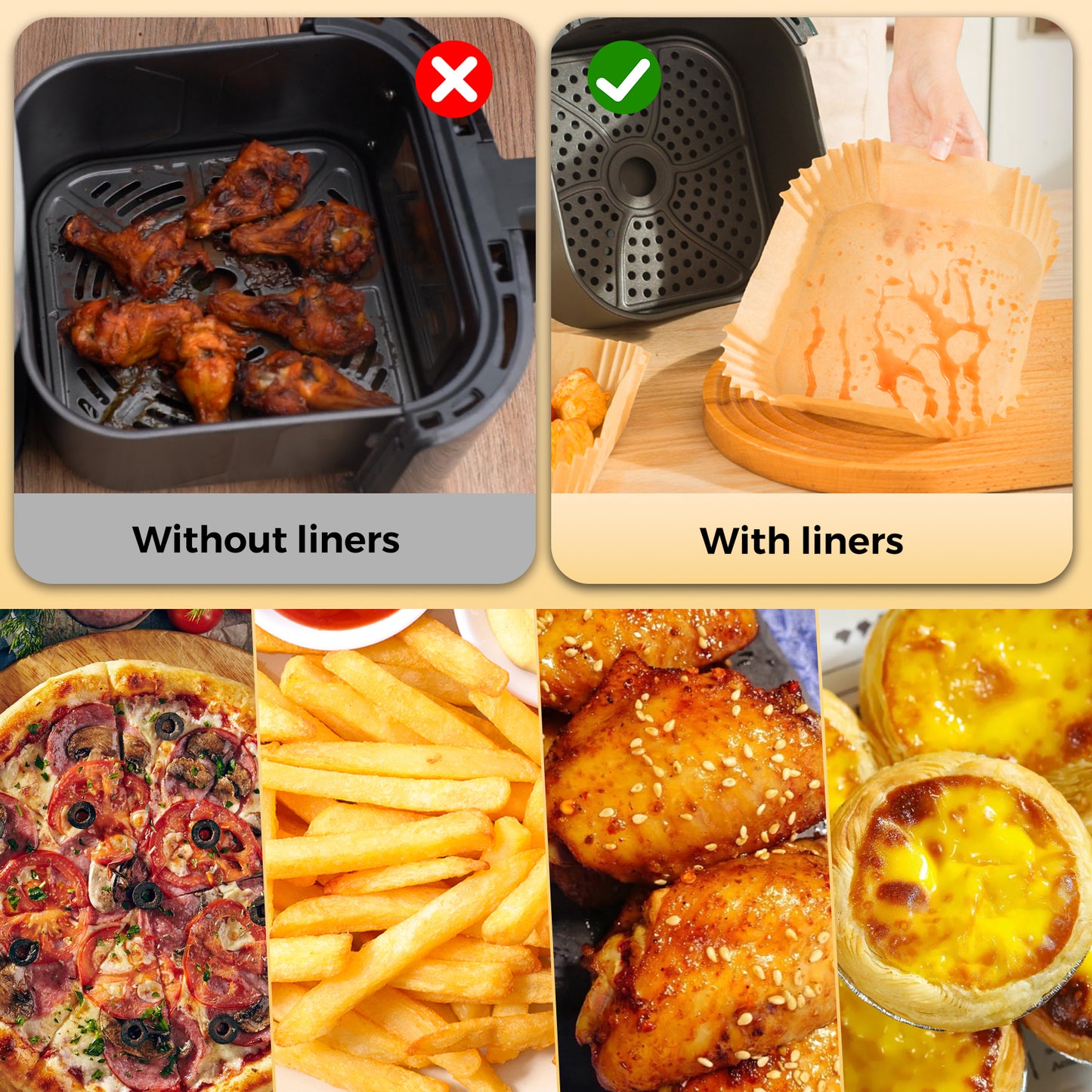 Air Fryer Liners, 100PCS 9Inch Square Disposable Parchment Paper, Food Grade Baking Paper for Large Air Fryer Microwave Oven