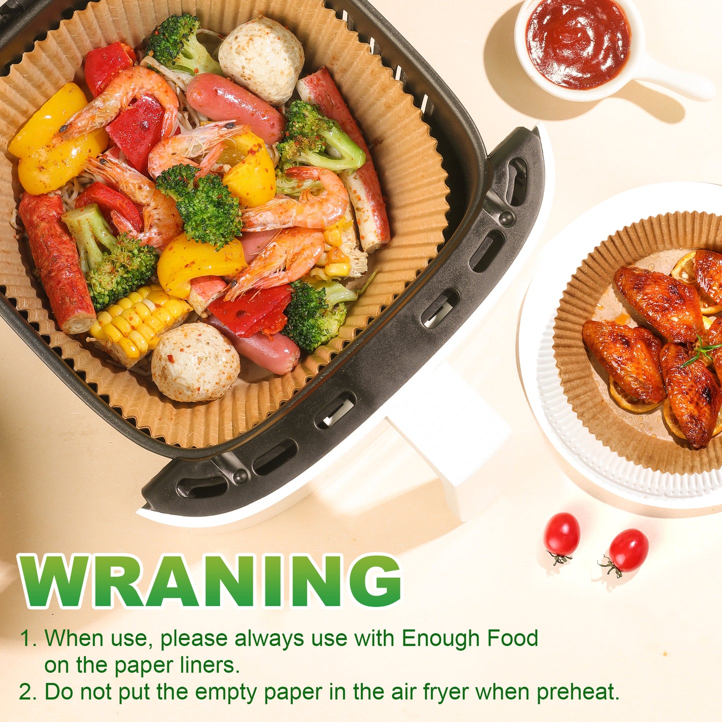 Air Fryer Liners Disposable Round 6.5Inch, 100PCS Airfryer Parchment Paper, Non-Stick, Oil-Proof, Food Grade Baking Paper