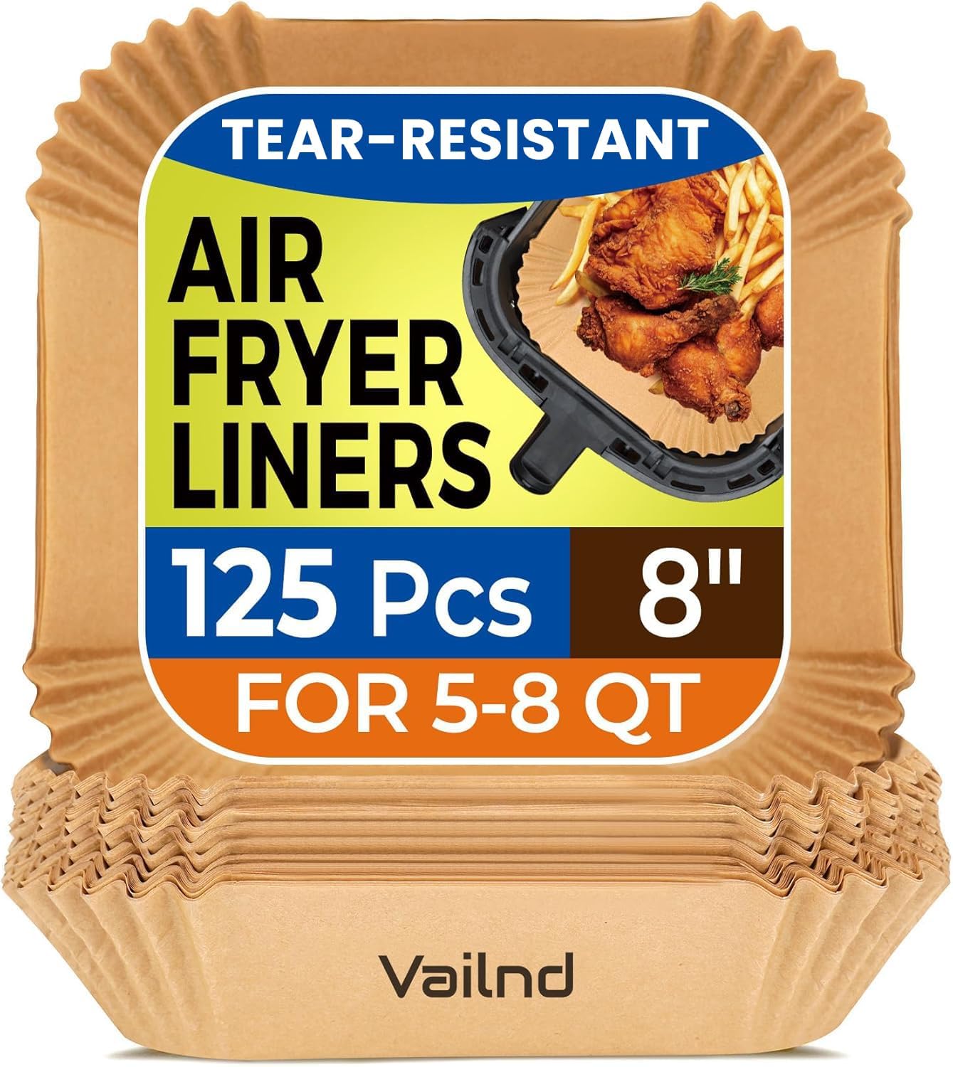 8" Square Air Fryer Liners — 125 Pack