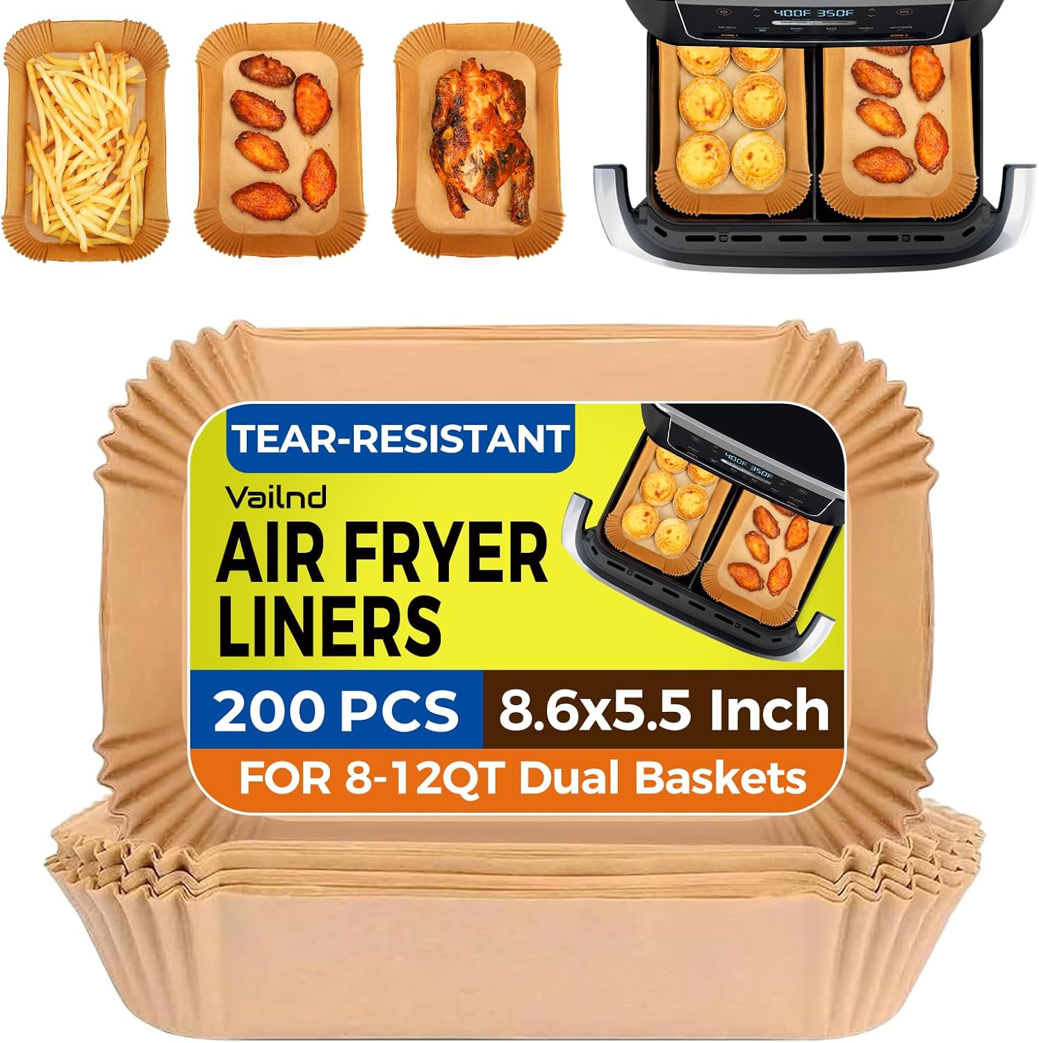 Rectangle Air Fryer Liners — 200 Pack