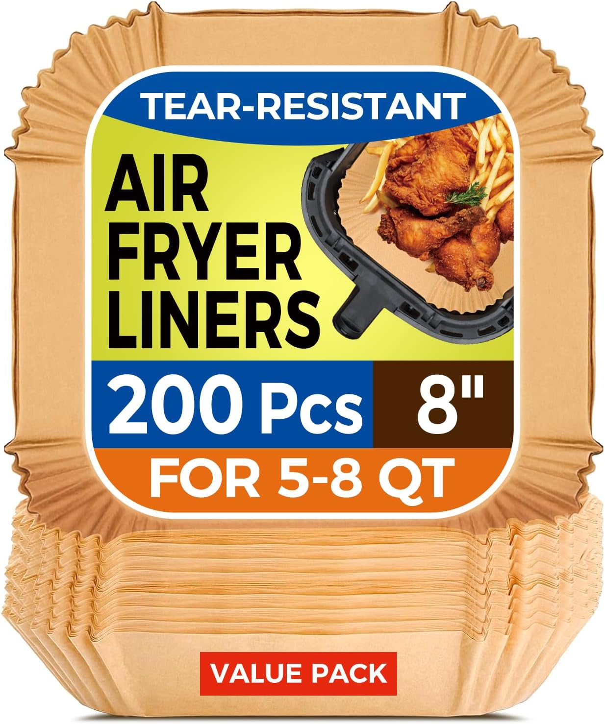 8" Square Air Fryer Liners — 200 Pack