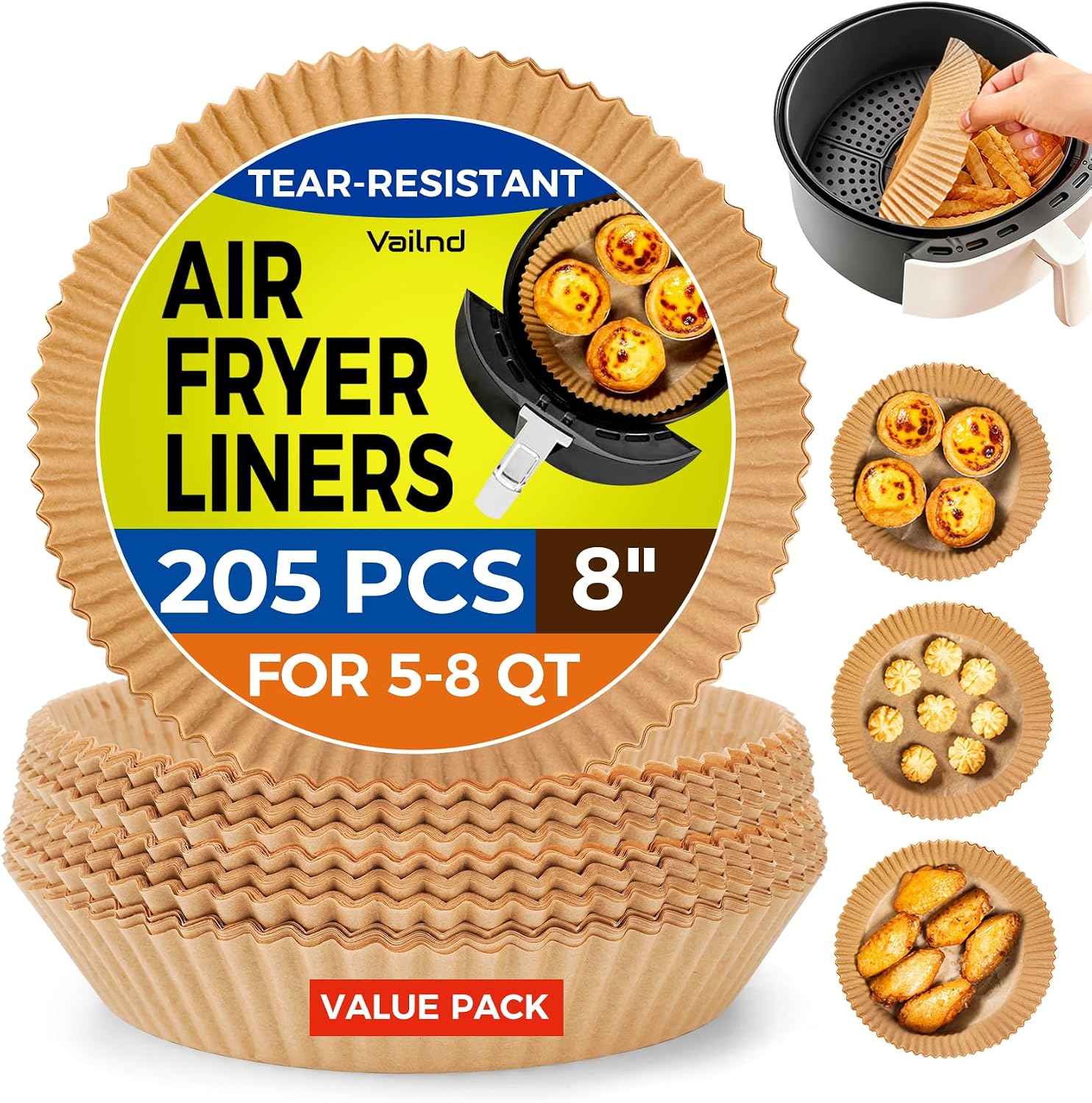 8" Round Air Fryer Liners — 205 Pack