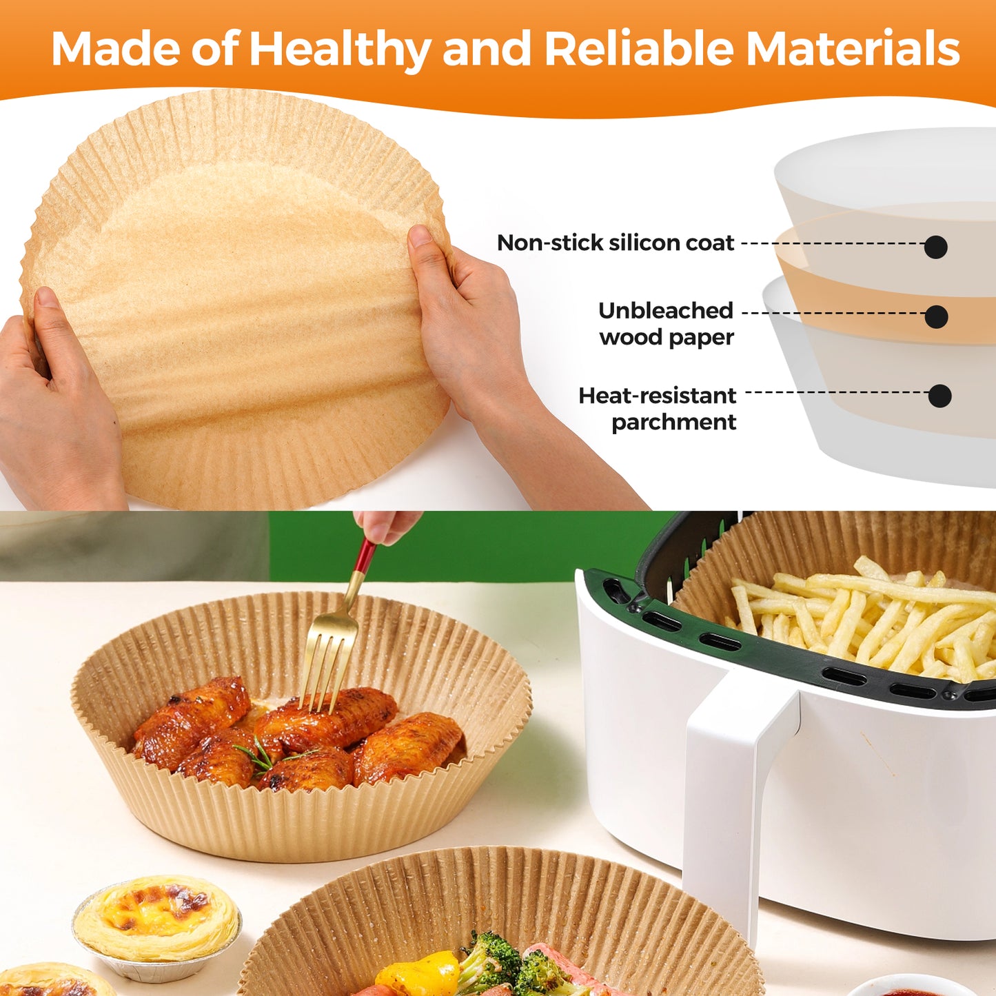 Air Fryer Liners - 125PCS 8Inch Round Disposable Parchment Paper Liners, Non-Stick, Waterproof, Oil-Proof