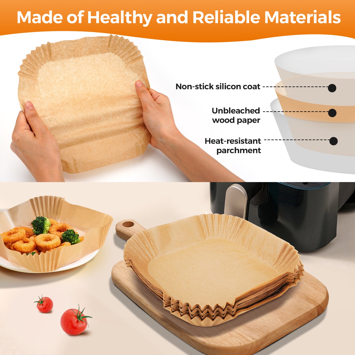 Air Fryer Disposable Liners, 125PCS 6.5Inch Square Parchment Paper for 3 to 5 L/Qt Air Fryer Basket, Non-Stick, Oil-Proof, Food Grade